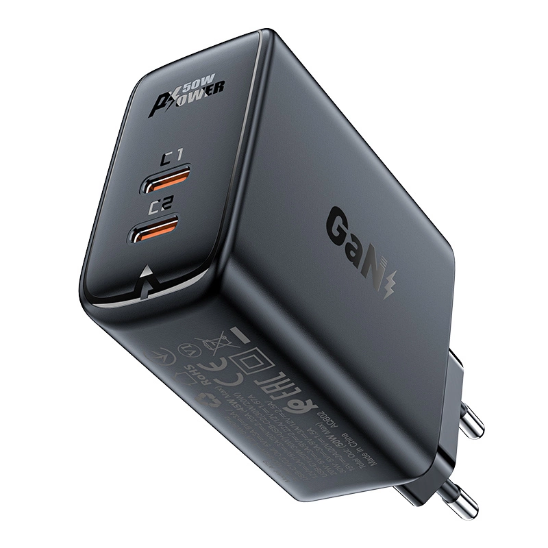 Acefast A29 PD50W GaN (USB-C + USB-C) dual port charger blackeng