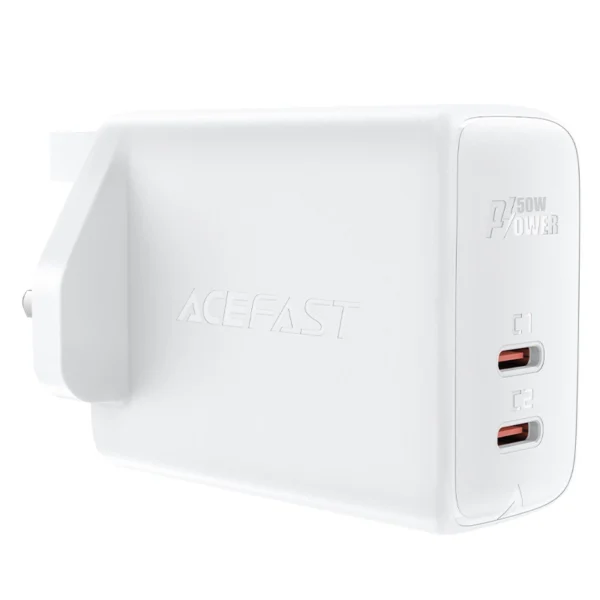 Acefast GaN charger (UK plug) 2x USB Type C 50W, Power Delivery, PPS, Q3 3.0, AFC, FCP (A32 UK)eng