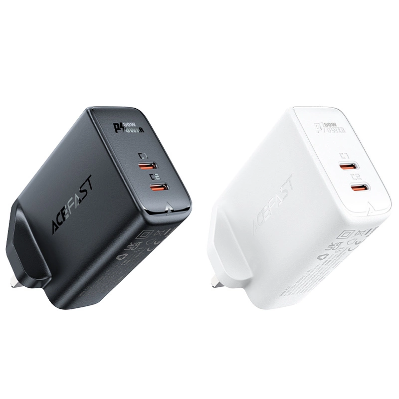 Acefast GaN charger (UK plug) 2x USB Type C 50W, Power Delivery, PPS, Q3 3.0, AFC, FCP (A32 UK)eng