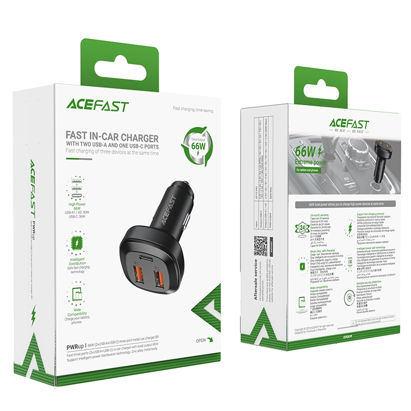 Acefast car charger 66W 2x USB / USB Type C, PPS, Power Delivery, Quick Charge 4.0, AFC, FCP, SCP black (B9)eng