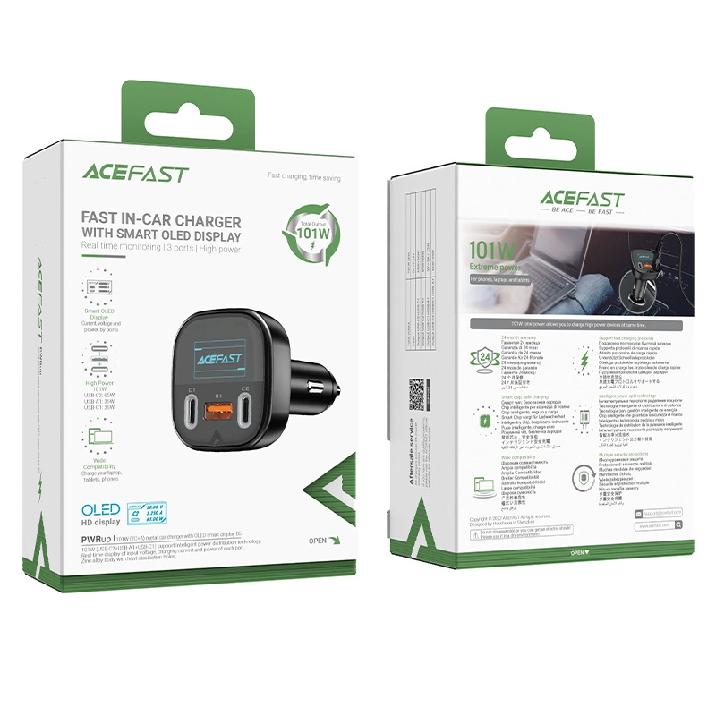 Acefast car charger 101W 2x USB Type C / USB, PPS, Power Delivery, Quick Charge 4.0, AFC, FCP black (B5)eng