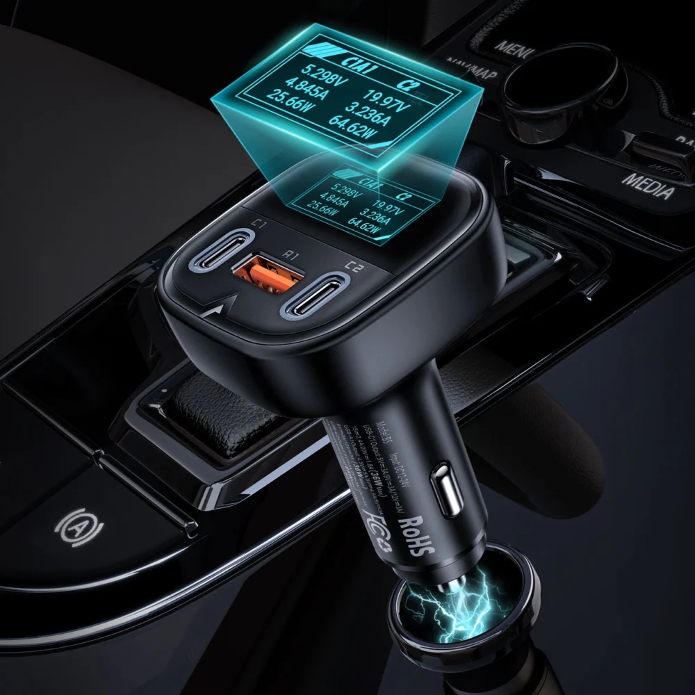 Acefast car charger 101W 2x USB Type C / USB, PPS, Power Delivery, Quick Charge 4.0, AFC, FCP black (B5)eng
