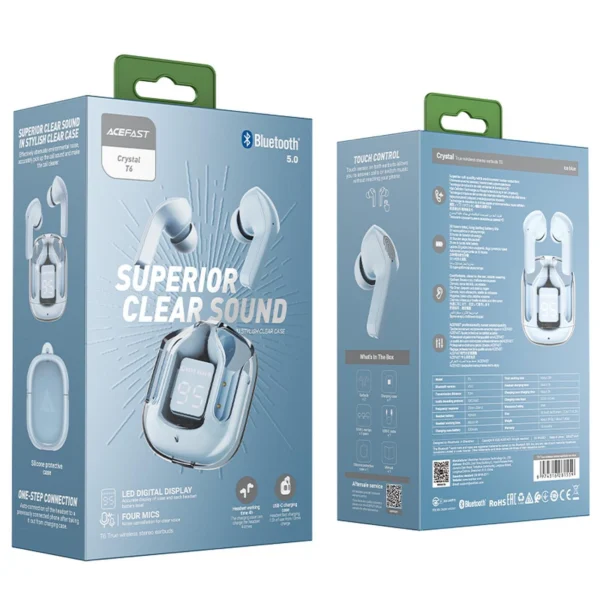 Acefast T6 TWS Bluetooth In-Ear Wireless Headphones - Light Blueeng
