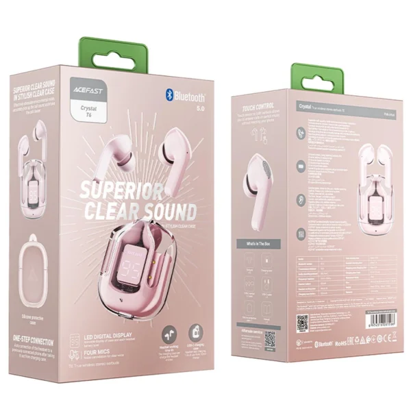 Acefast T6 TWS Bluetooth In-Ear Wireless Headphones - Pinkeng