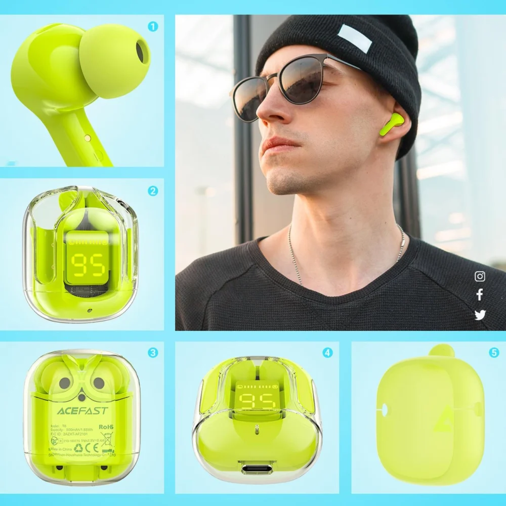 Acefast T6 TWS Bluetooth In-Ear Wireless Headphones - Greeneng