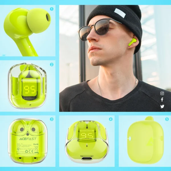 Acefast T6 TWS Bluetooth In-Ear Wireless Headphones - Greeneng