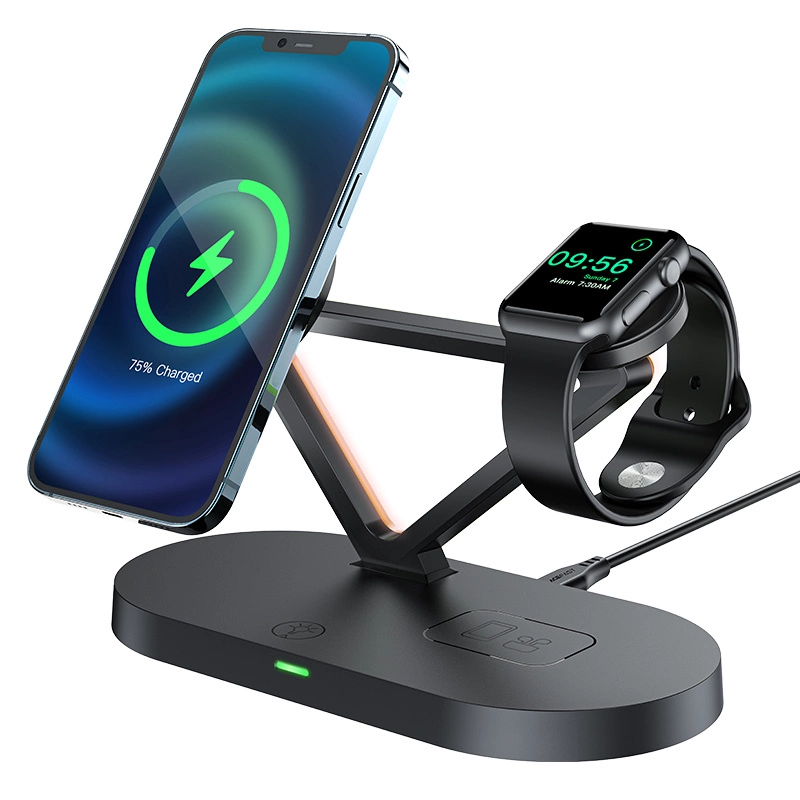 Acefast 15W Qi Wireless Charger for iPhone (with MagSafe), Apple Watch and Apple AirPods Stand Holder Magnetic Holder Black (E9 black)eng
