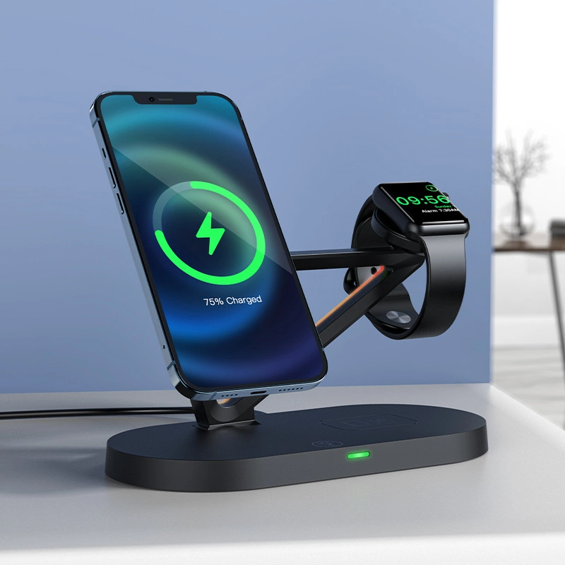 Acefast 15W Qi Wireless Charger for iPhone (with MagSafe), Apple Watch and Apple AirPods Stand Holder Magnetic Holder Black (E9 black)eng