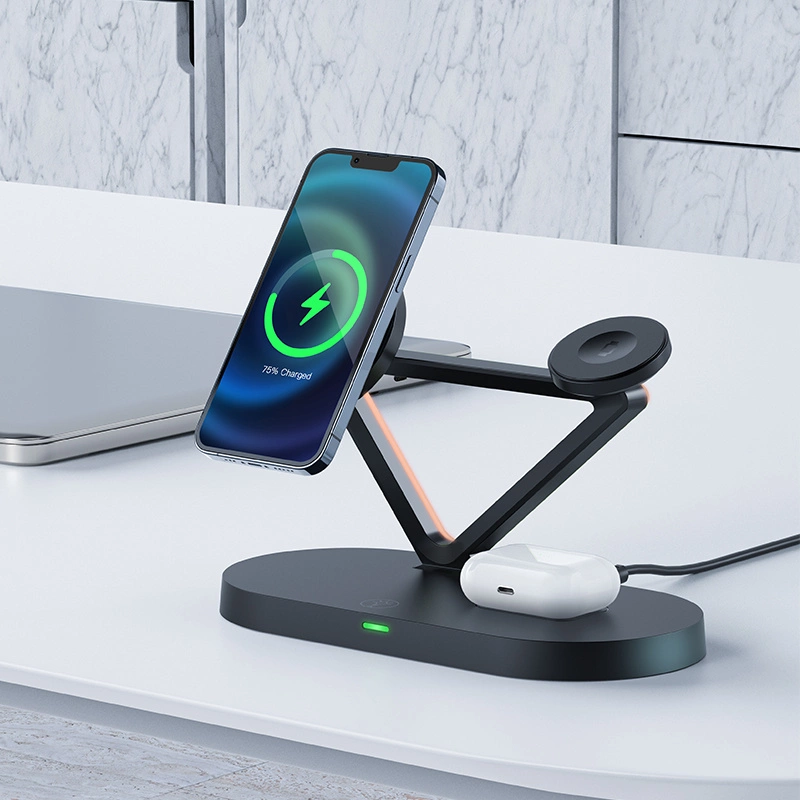 Acefast 15W Qi Wireless Charger for iPhone (with MagSafe), Apple Watch and Apple AirPods Stand Holder Magnetic Holder Black (E9 black)eng