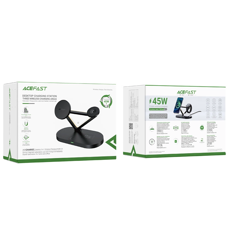 Acefast 15W Qi Wireless Charger for iPhone (with MagSafe), Apple Watch and Apple AirPods Stand Holder Magnetic Holder Black (E9 black)eng