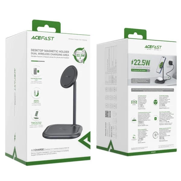 Acefast 15W Qi Wireless Charger for iPhone (with MagSafe) and Apple AirPods Stand Holder Magnetic Holder Gray (E6 gray)eng