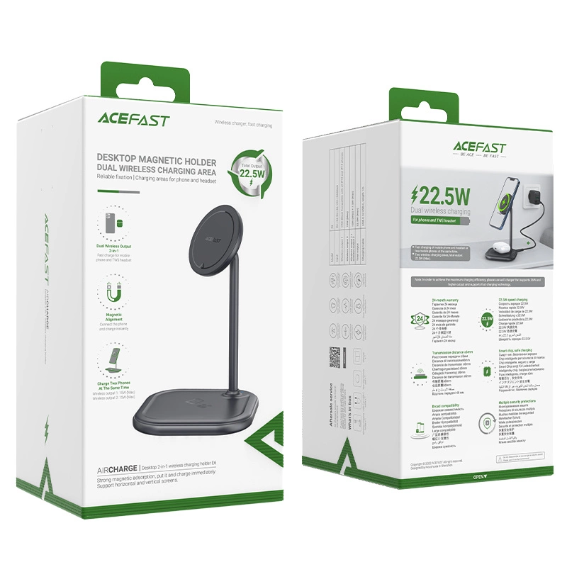 Acefast 15W Qi Wireless Charger for iPhone (with MagSafe) and Apple AirPods Stand Holder Magnetic Holder Gray (E6 gray)eng