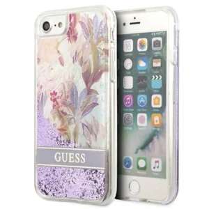 Guess Flower Liquid Glitter case for iPhone SE 2022 / SE 2020 / 7 / 8 - purpleeng