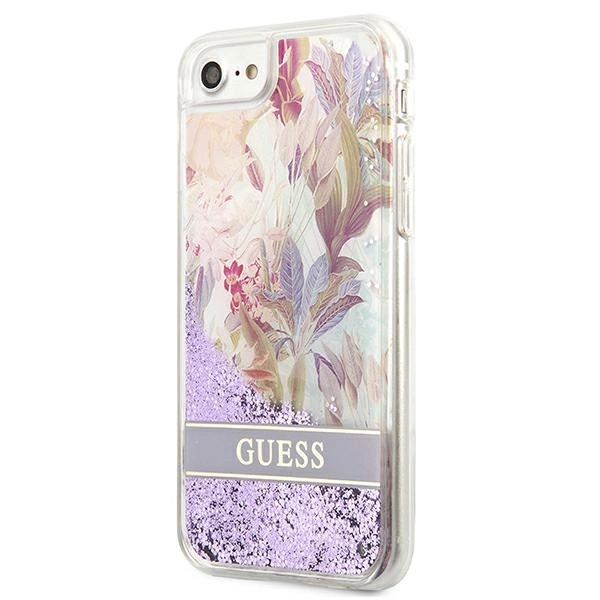 Guess Flower Liquid Glitter case for iPhone SE 2022 / SE 2020 / 7 / 8 - purpleeng
