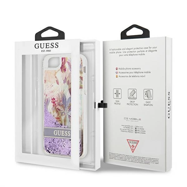 Guess Flower Liquid Glitter case for iPhone SE 2022 / SE 2020 / 7 / 8 - purpleeng