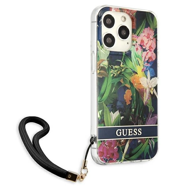 Guess GUHCP13XHFLSB iPhone 13 Pro Max 6.7" blue/blue hardcase Flower Strapeng