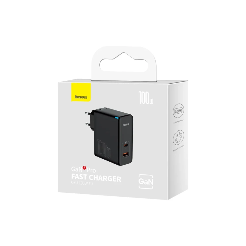Baseus GaN5 Pro fast universal wall charger GaN USB Type C / USB 100W PD3.0, QC4.0+, AFC black (CCGP090201)eng