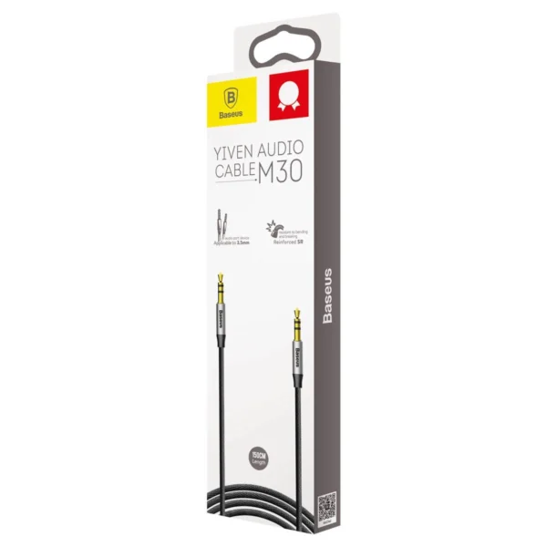 Baseus Yiven M30 stereo audio cable AUX 3.5 mm male mini jack 1.5 m silver-black (CAM30-CS1)eng