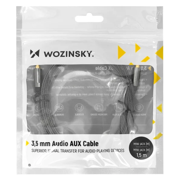 Wozinsky universal mini jack cable 2x AUX cable 1.5 m blackeng
