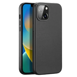 Dux Ducis Grit Leather Case for iPhone 14 Plus Elegant Faux Leather Cover (MagSafe Compatible) Blackeng