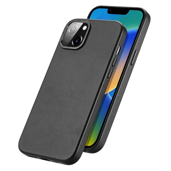 Dux Ducis Grit Leather Case for iPhone 14 Plus Elegant Faux Leather Cover (MagSafe Compatible) Blackeng