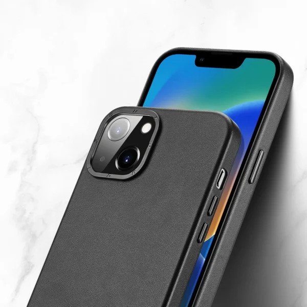 Dux Ducis Grit Leather Case for iPhone 14 Plus Elegant Faux Leather Cover (MagSafe Compatible) Blackeng