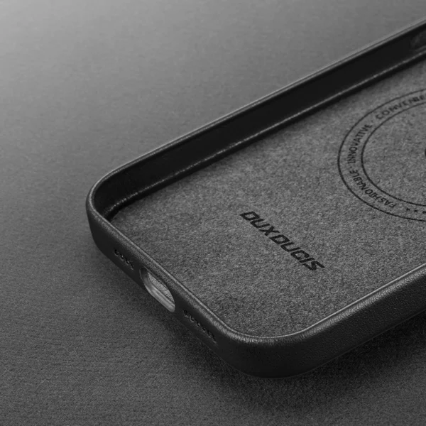 Dux Ducis Grit Leather Case for iPhone 14 Plus Elegant Faux Leather Cover (MagSafe Compatible) Blackeng