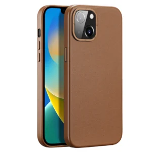 Dux Ducis Grit Leather Case for iPhone 14 Plus Elegant Faux Leather Cover (MagSafe Compatible) Browneng