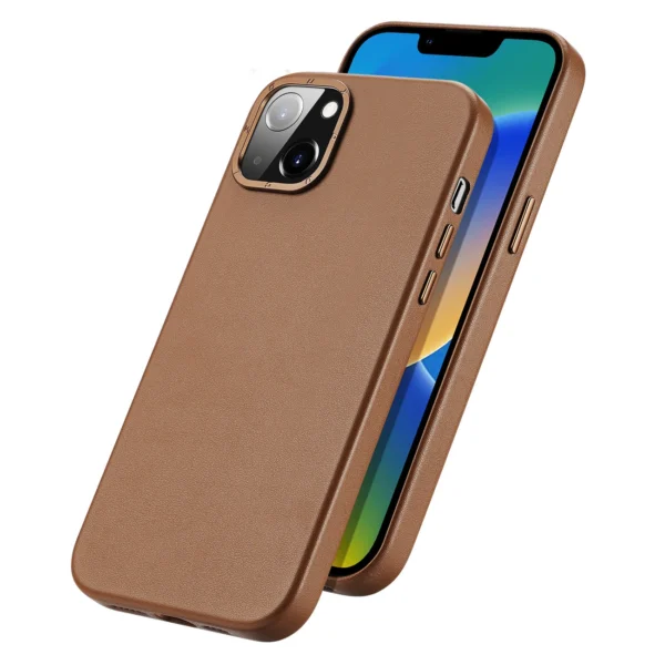 Dux Ducis Grit Leather Case for iPhone 14 Plus Elegant Faux Leather Cover (MagSafe Compatible) Browneng