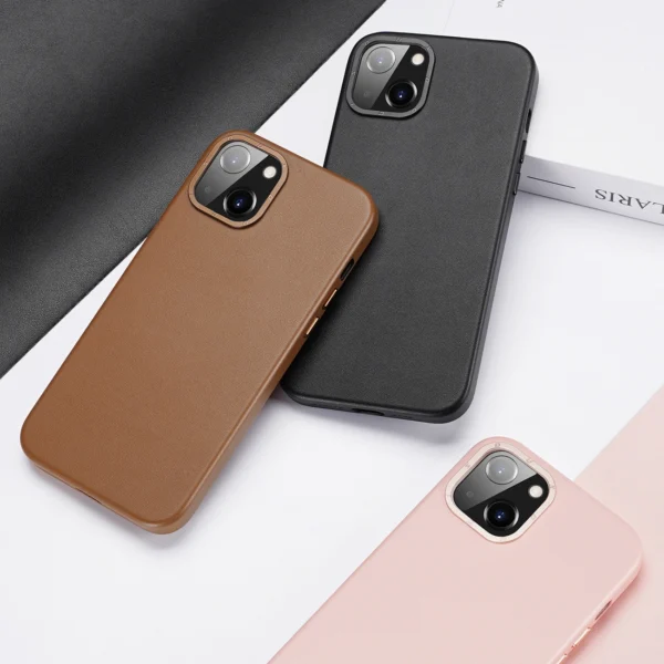 Dux Ducis Grit Leather Case for iPhone 14 Plus Elegant Faux Leather Cover (MagSafe Compatible) Browneng