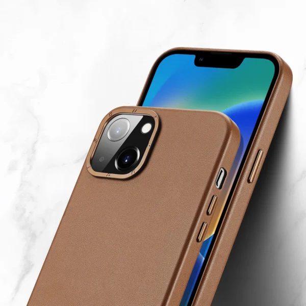 Dux Ducis Grit Leather Case for iPhone 14 Plus Elegant Faux Leather Cover (MagSafe Compatible) Browneng