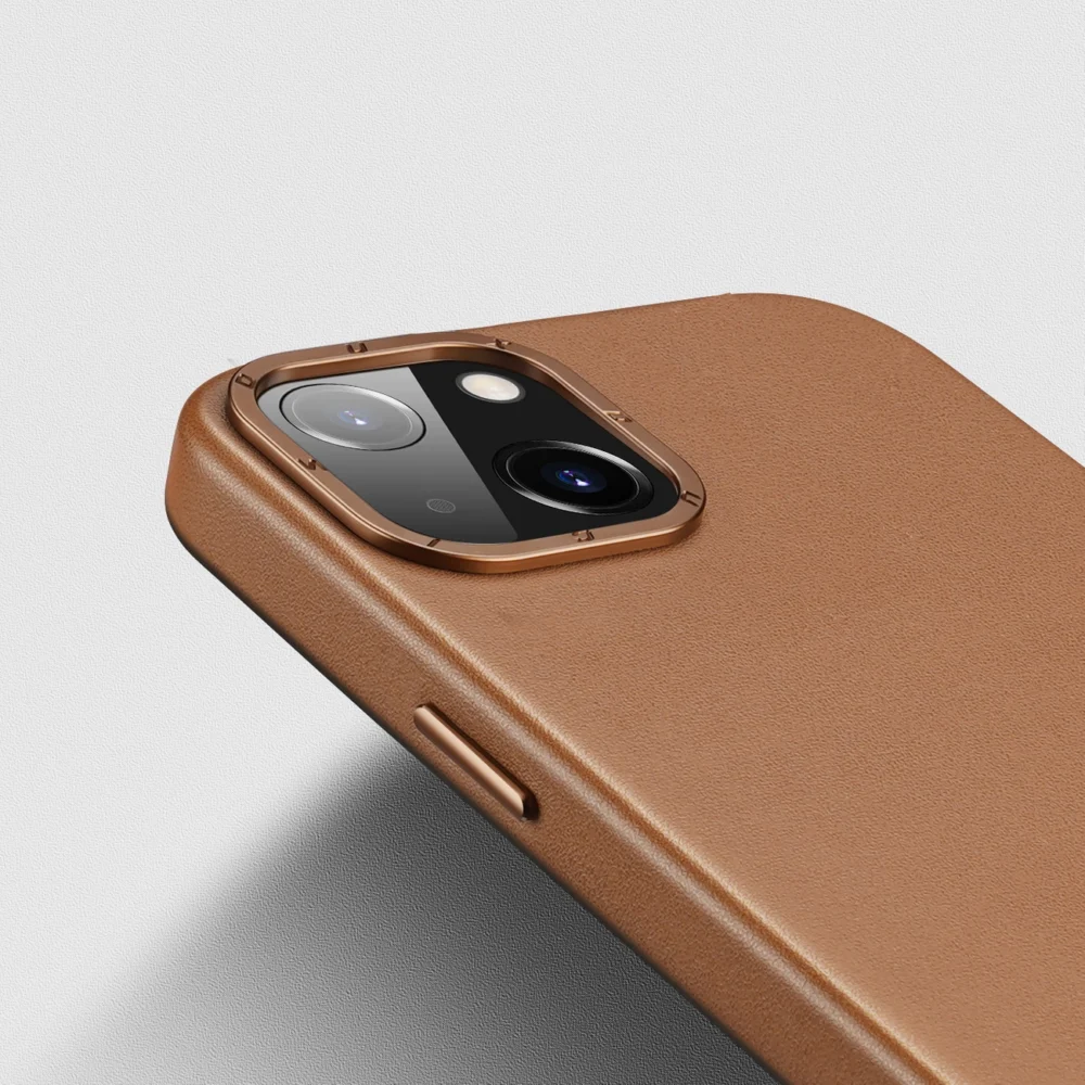 Dux Ducis Grit Leather Case for iPhone 14 Plus Elegant Faux Leather Cover (MagSafe Compatible) Browneng