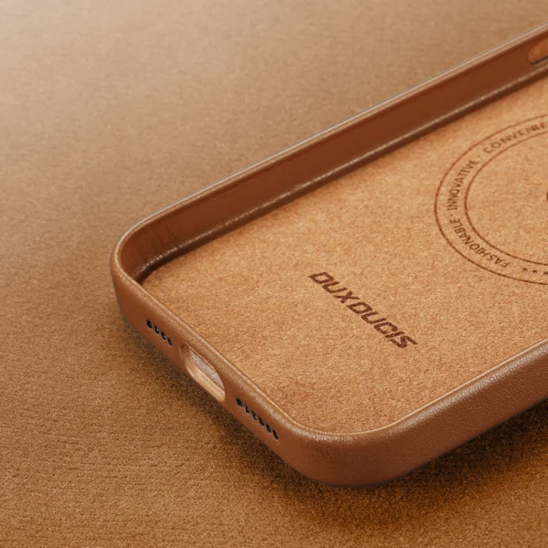 Dux Ducis Grit Leather Case for iPhone 14 Plus Elegant Faux Leather Cover (MagSafe Compatible) Browneng