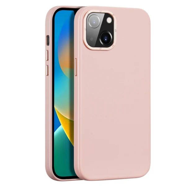 Dux Ducis Grit Leather Case for iPhone 14 Plus Elegant Faux Leather Cover (MagSafe Compatible) Pinkeng