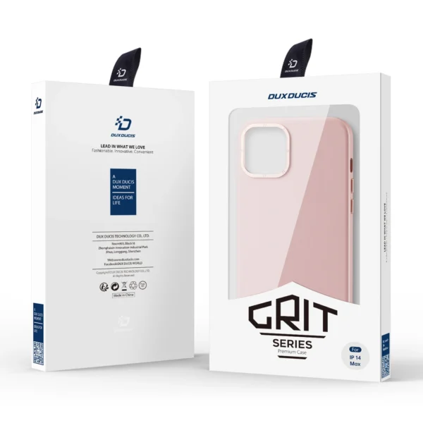 Dux Ducis Grit Leather Case for iPhone 14 Plus Elegant Faux Leather Cover (MagSafe Compatible) Pinkeng