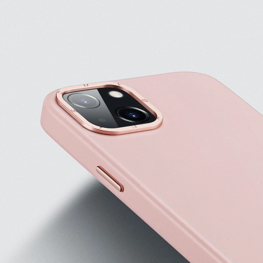 Dux Ducis Grit Leather Case for iPhone 14 Plus Elegant Faux Leather Cover (MagSafe Compatible) Pinkeng