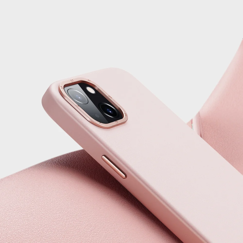 Dux Ducis Grit Leather Case for iPhone 14 Plus Elegant Faux Leather Cover (MagSafe Compatible) Pinkeng