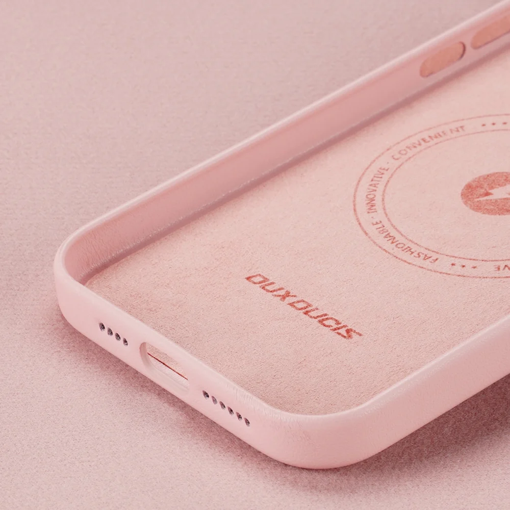 Dux Ducis Grit Leather Case for iPhone 14 Plus Elegant Faux Leather Cover (MagSafe Compatible) Pinkeng