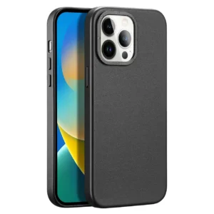 Dux Ducis Grit Leather Case for iPhone 14 Pro Elegant Faux Leather Cover (MagSafe Compatible) Blackeng