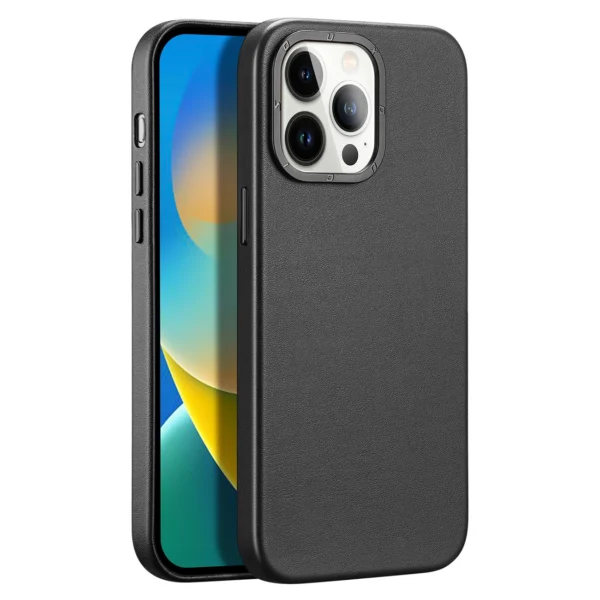 Dux Ducis Grit Leather Case for iPhone 14 Pro Elegant Faux Leather Cover (MagSafe Compatible) Blackeng