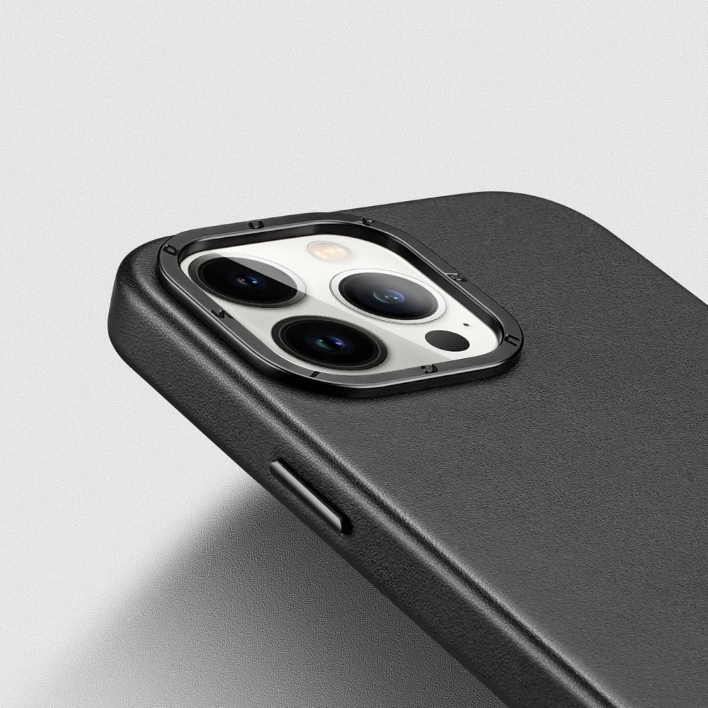 Dux Ducis Grit Leather Case for iPhone 14 Pro Elegant Faux Leather Cover (MagSafe Compatible) Blackeng
