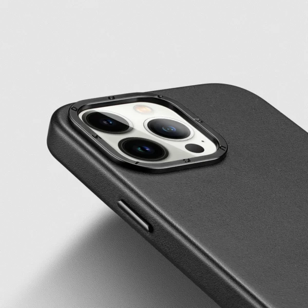 Dux Ducis Grit Leather Case for iPhone 14 Pro Elegant Faux Leather Cover (MagSafe Compatible) Blackeng
