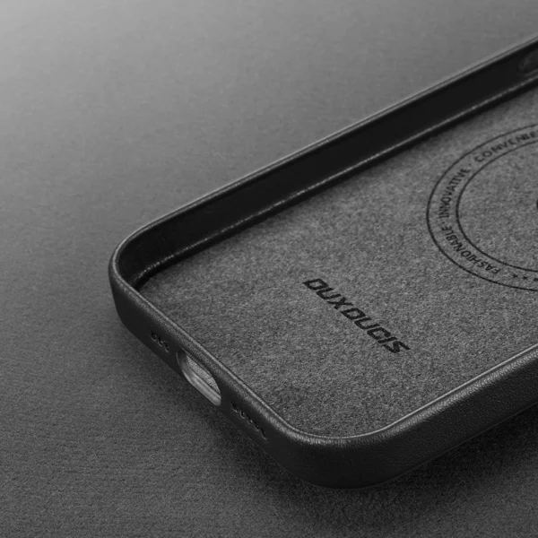 Dux Ducis Grit Leather Case for iPhone 14 Pro Elegant Faux Leather Cover (MagSafe Compatible) Blackeng