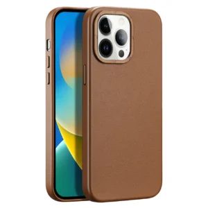 Dux Ducis Grit Leather Case for iPhone 14 Pro Max Elegant Faux Leather Cover (MagSafe Compatible) Browneng
