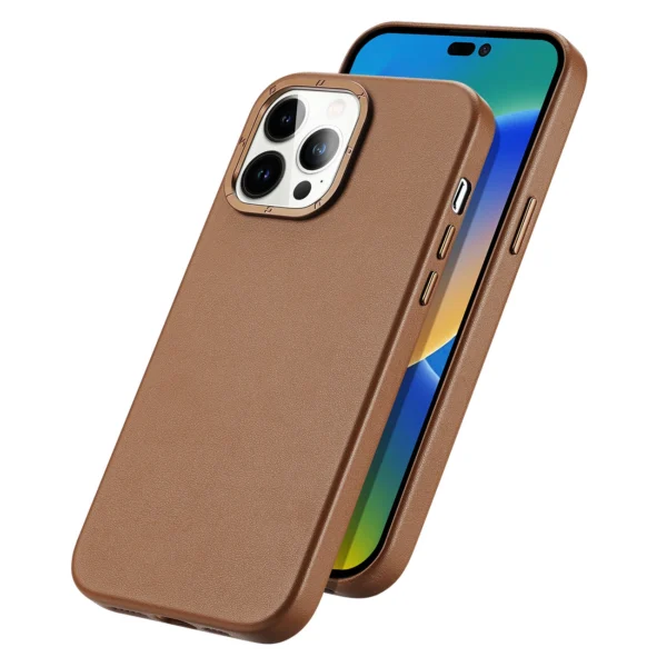 Dux Ducis Grit Leather Case for iPhone 14 Pro Max Elegant Faux Leather Cover (MagSafe Compatible) Browneng