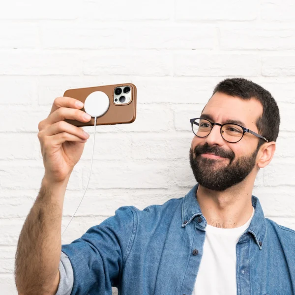 Dux Ducis Grit Leather Case for iPhone 14 Pro Max Elegant Faux Leather Cover (MagSafe Compatible) Browneng