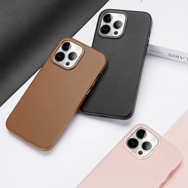 Dux Ducis Grit Leather Case for iPhone 14 Pro Max Elegant Faux Leather Cover (MagSafe Compatible) Browneng