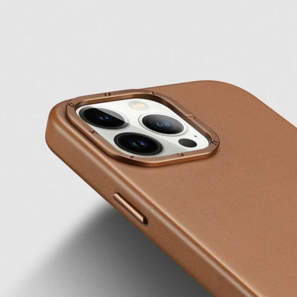 Dux Ducis Grit Leather Case for iPhone 14 Pro Max Elegant Faux Leather Cover (MagSafe Compatible) Browneng