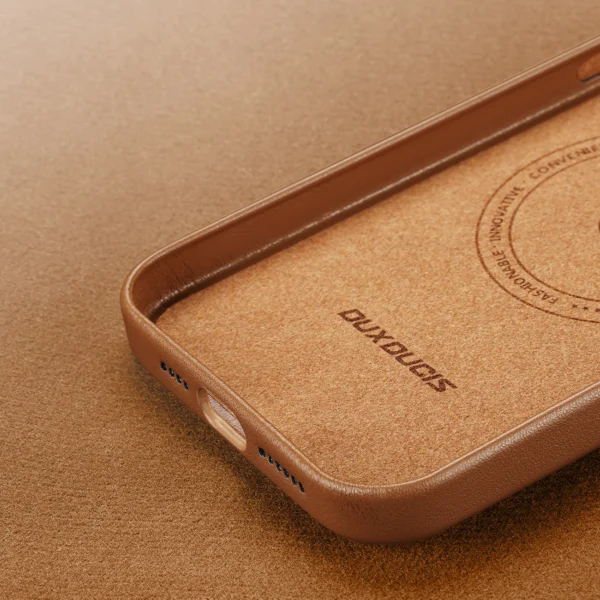 Dux Ducis Grit Leather Case for iPhone 14 Pro Max Elegant Faux Leather Cover (MagSafe Compatible) Browneng