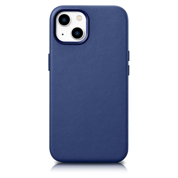 iCarer Case Leather cover for iPhone 14 case made of natural leather blue (WMI14220705-BU) (MagSafe compatible)eng